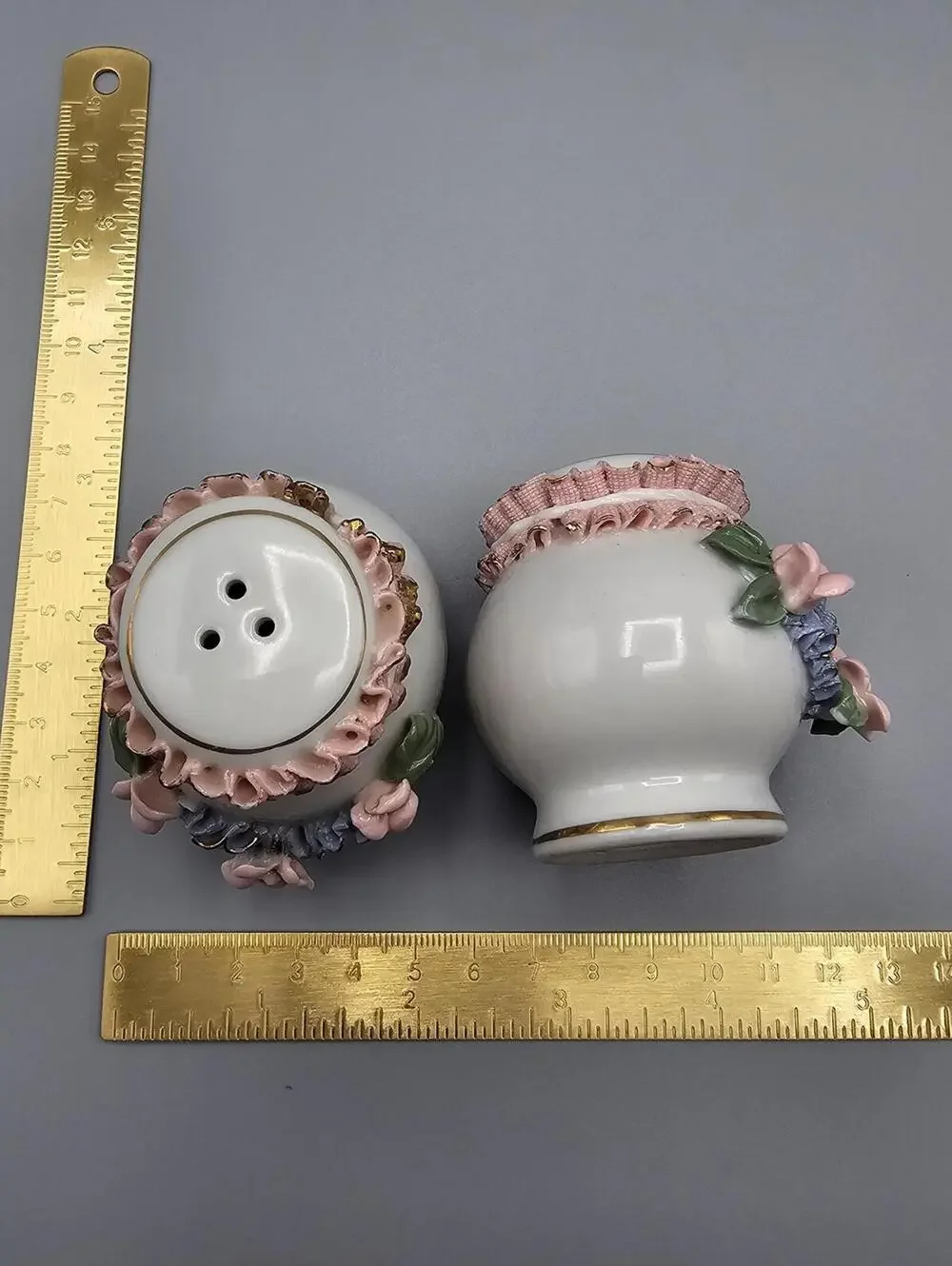 Vintage Ceramic Salt and Pepper Shakers with Floral Detailing